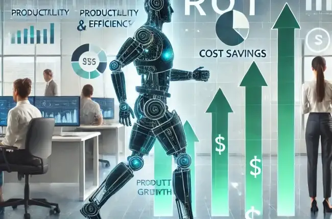 An informative, professional image representing the return on investment (ROI) of exoskeletons in business.